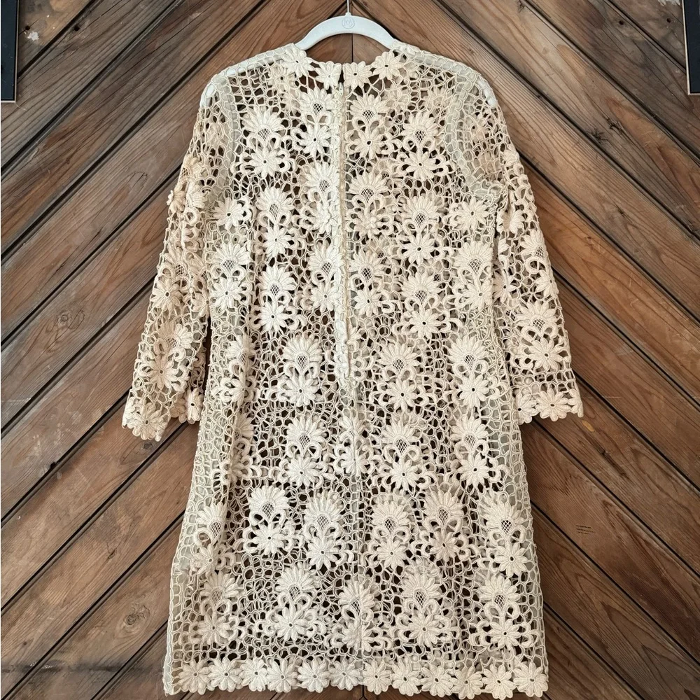 Vintage 60s lace embroidered flower dress medium ivory boho hippie - Picture 3 of 12